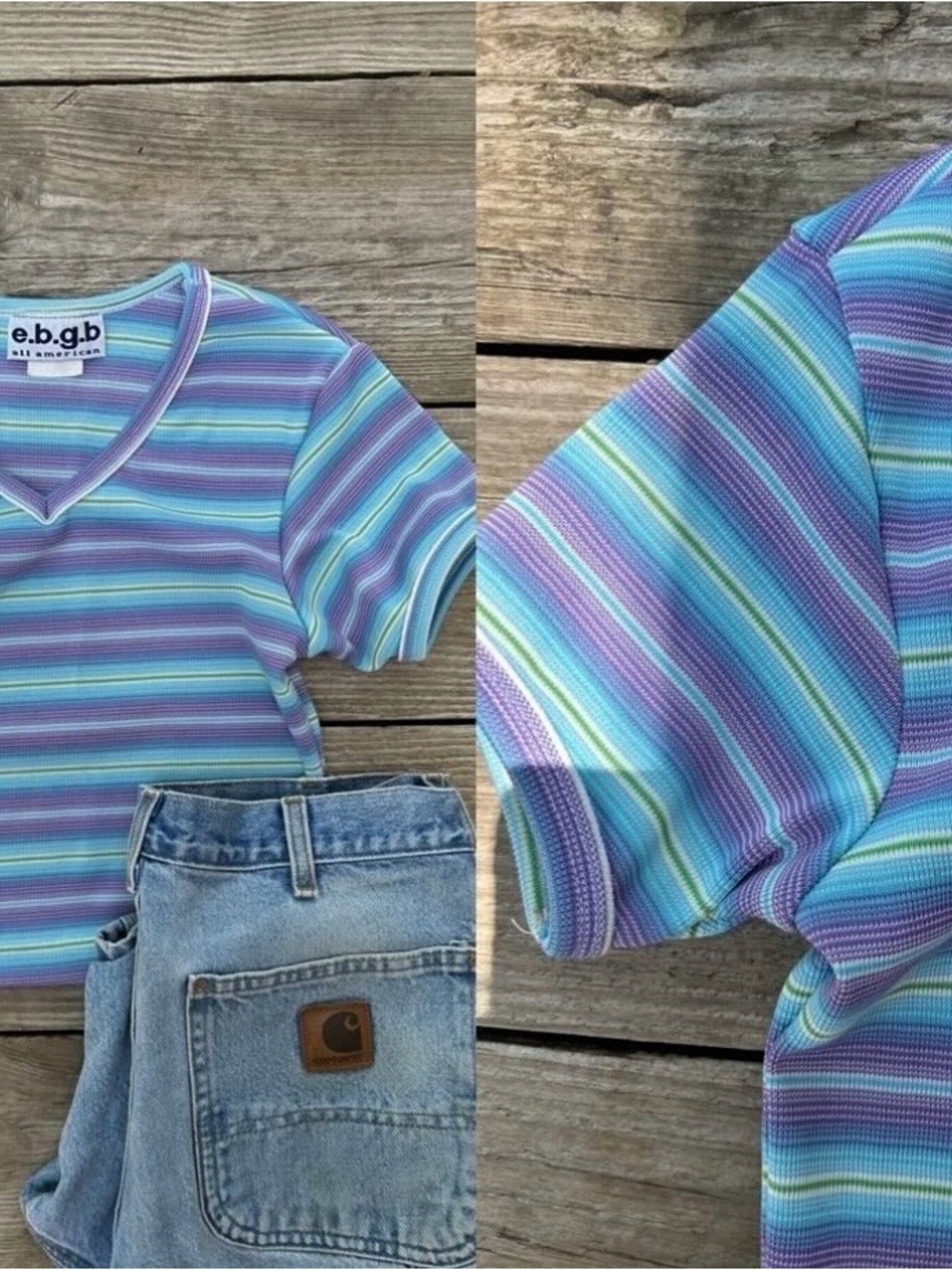 e.b.g.b Striped V-Neck Tank Top in Purple & Blue